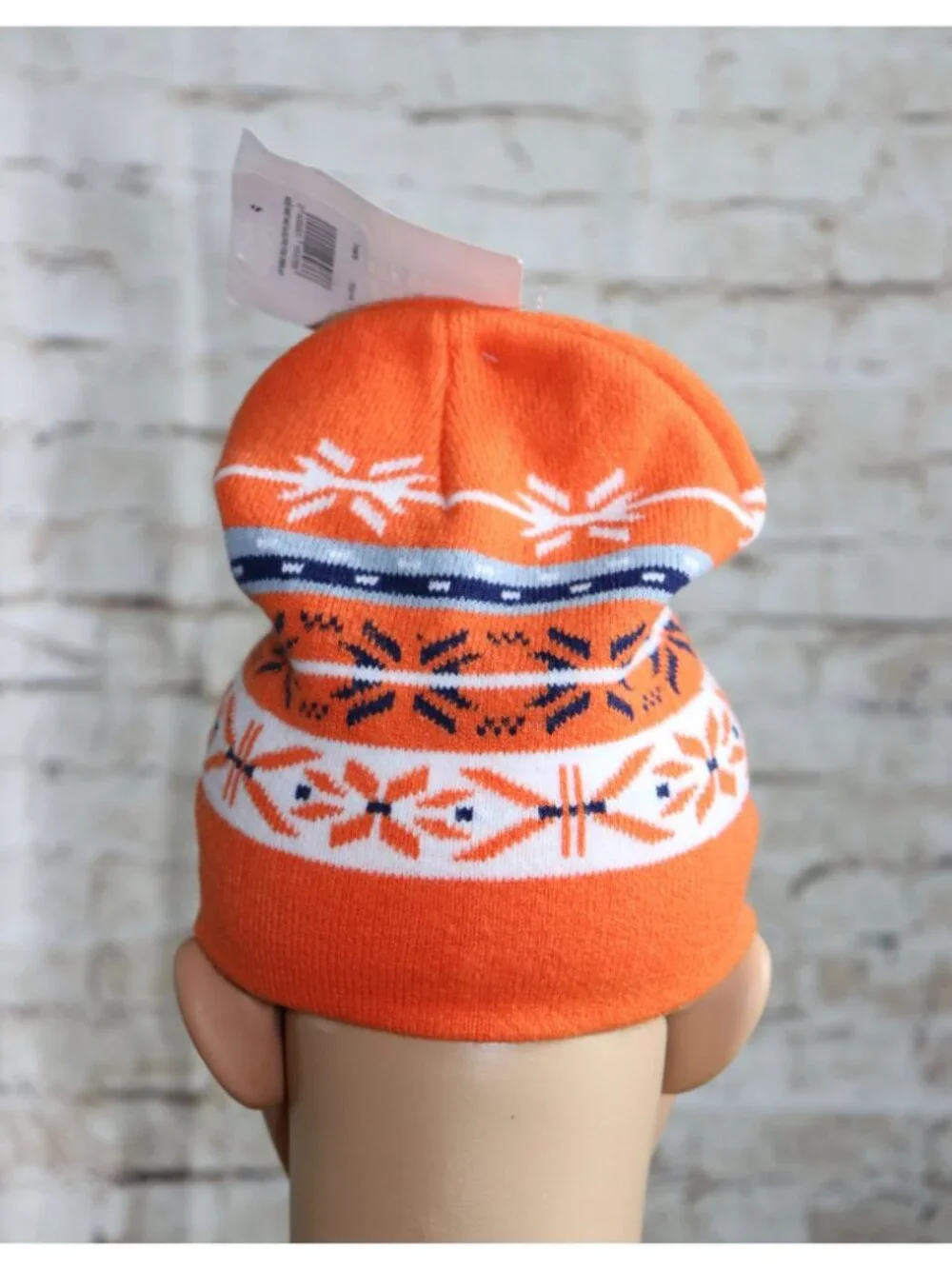 Winter Warm-Up Kids Acrylic Knit Hat Orange Snowflake Pattern